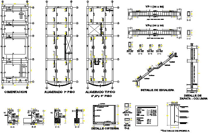Staircase construction details with foundation plan dwg file