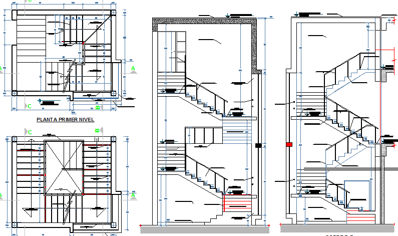 Staircase construction details with ladder dwg file