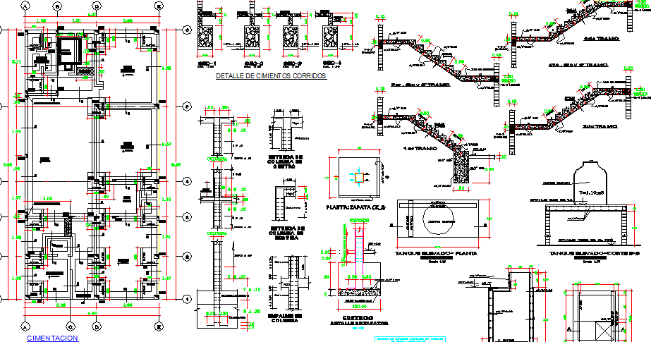 Staircase construction with column and beam of admin office dwg file
