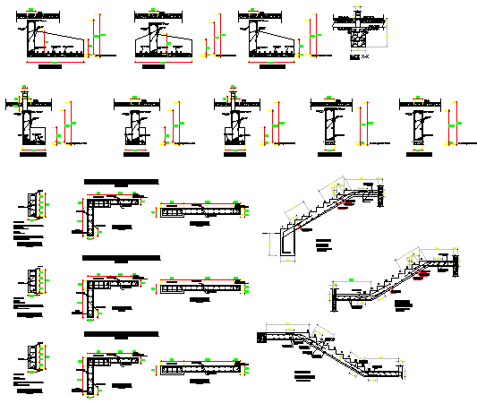 Staircase construction with column and beam of college building dwg file