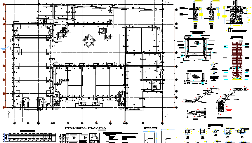 Staircase construction, foundation of column, beam details dwg file