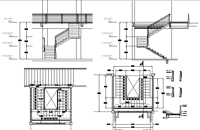 Staircase constructive details of building dwg file