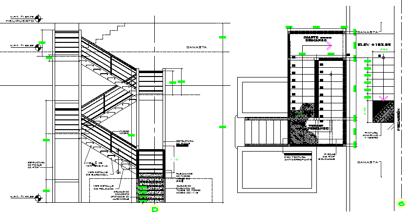 Staircase constructive details of house dwg file