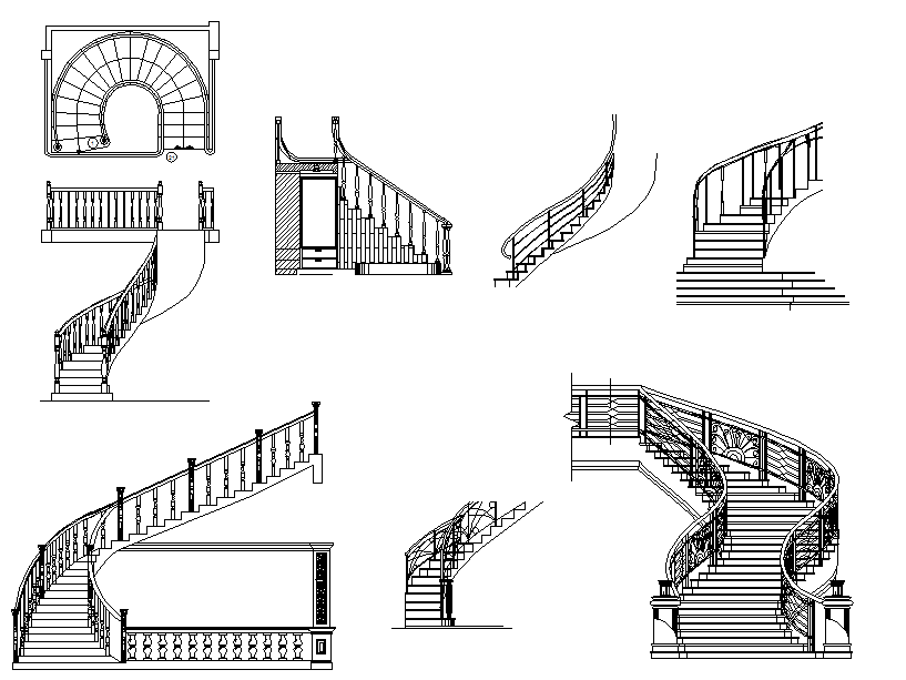 Staircase design and elevation dwg file