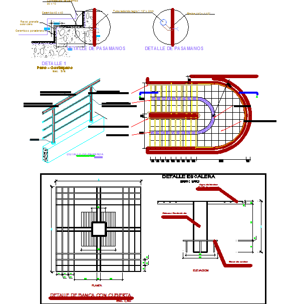Staircase design and sectional details dwg file