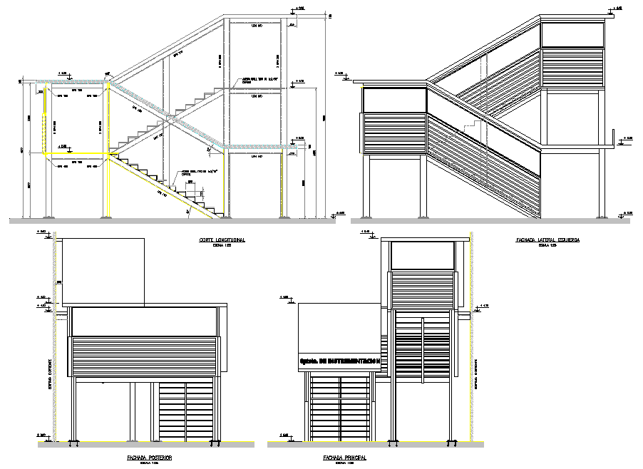 Staircase elevation and section detail dwg file