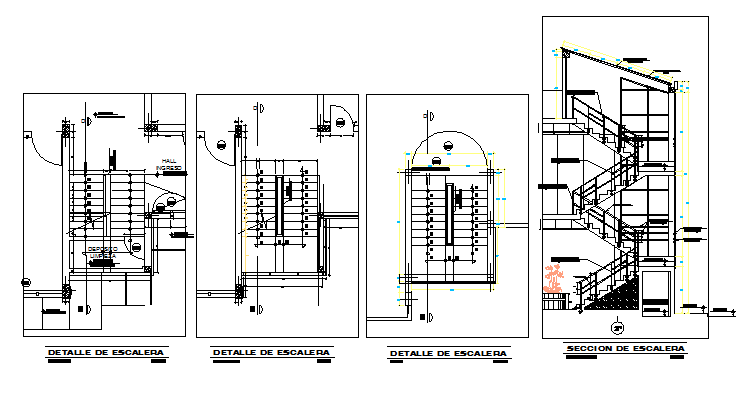 Staircase railing development sectional details dwg file