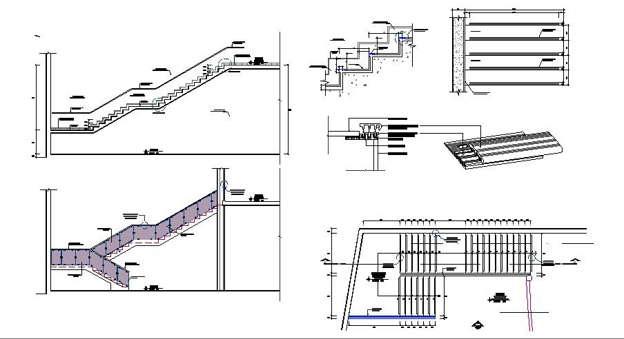 Staircase section and construction details dwg file