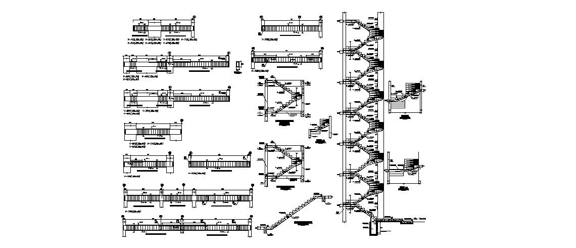 Staircase section and construction details with beam schedule dwg file