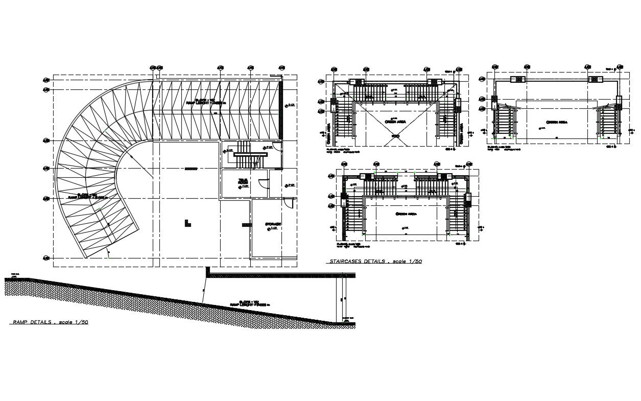 Staircase section and construction details with ramp cad structure details dwg file