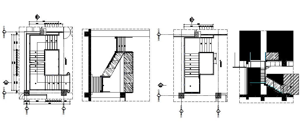 Staircase section and constructive structure details of house dwg file