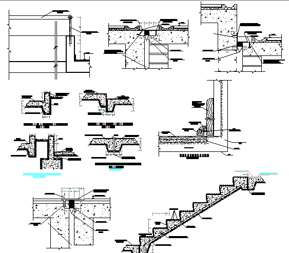 Staircase sectional and constructive details of industrial plant dwg file