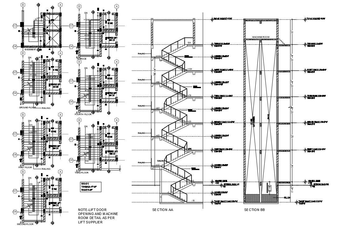Staircase And Lift Elevator AutoCAD Drawing Download DWG File