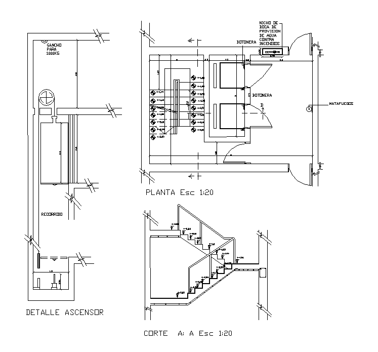 Staircase And Lift Plan And Section CAD Drawing Download DWG File