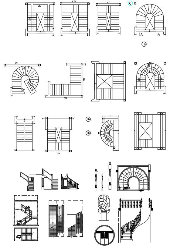 Staircase CAD blocks in AutoCAD 2D drawing, dwg file, CAD file