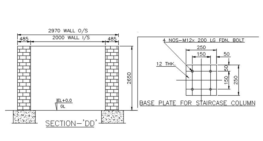 Staircase Column Base Plate CAD Drawing DWG File