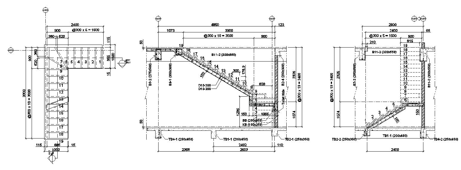Staircase Layout and Elevation Plan in AutoCAD DWG File