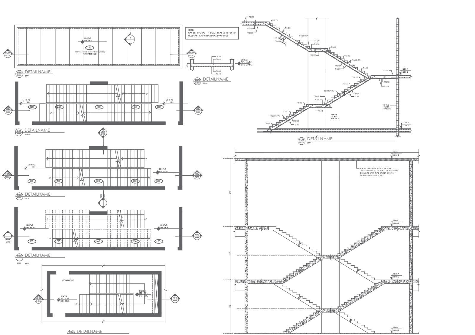 Staircase Plan with Section and Elevation Details in DWG File