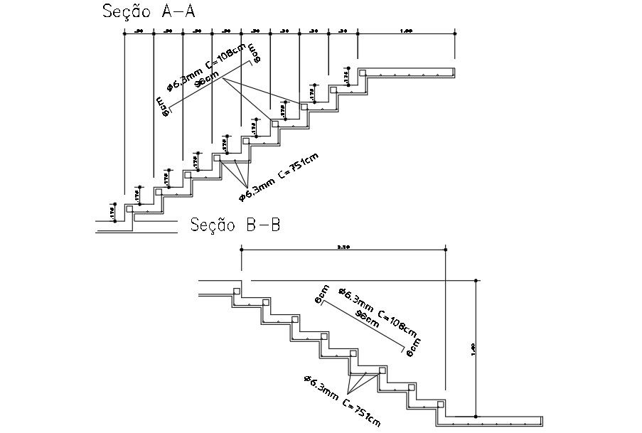 Staircase Reinforcement Section CAD Drawing Download DWG File