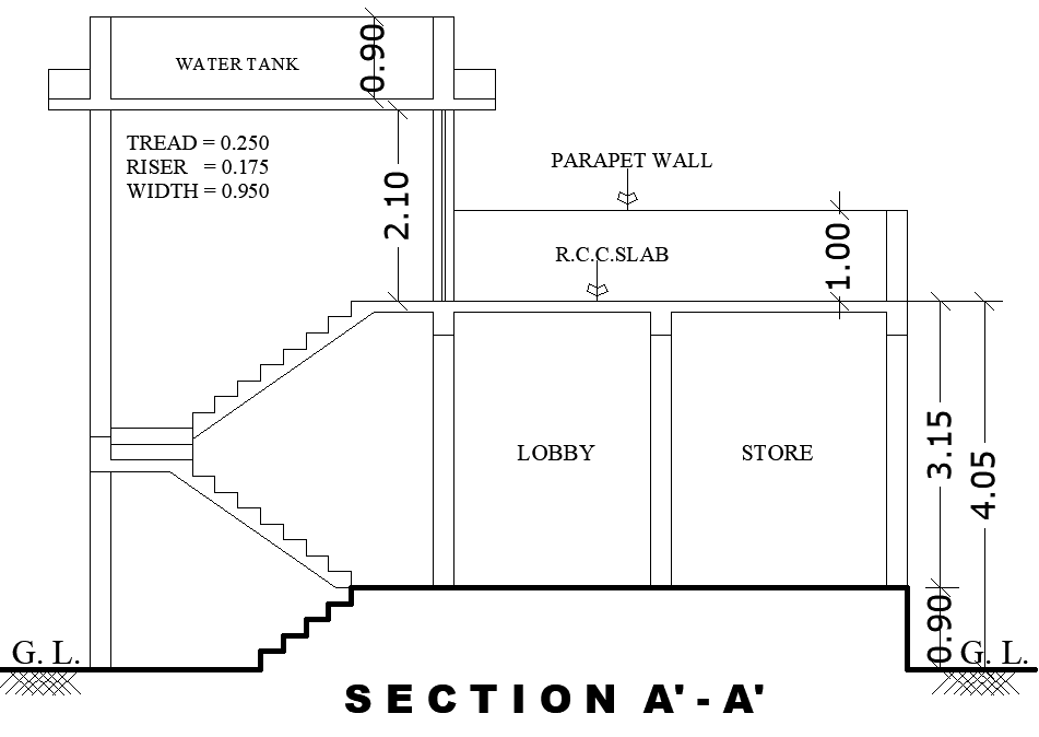 Staircase Section Details with Water Tank CAD DWG File