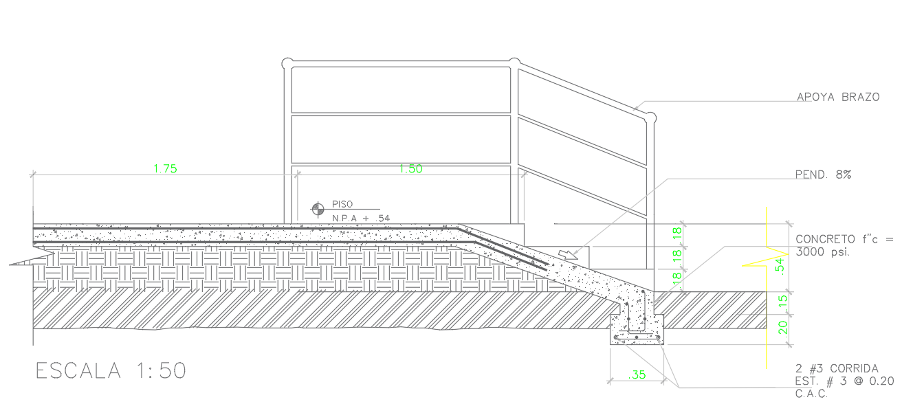Staircase Side Views with Detailed Handrail Sectional Details in CAD Drawing DWG File