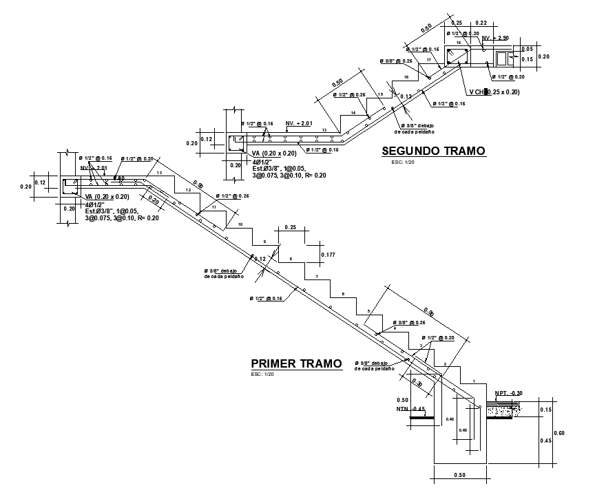 Staircase With Reinforcement Section CAD Drawing Download DWG File
