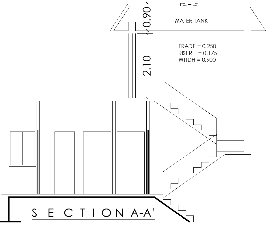 Staircase and Water Tank Section Layout Design AutoCAD DWG