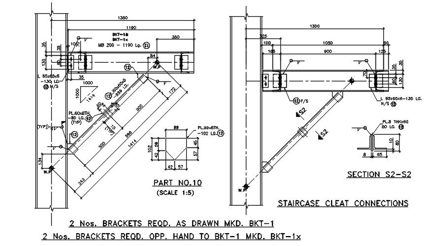 Staircase cleat connections typical section details are given in this 2D AutoCAD DWG drawing.Download the AutoCAD 2D DWG file.