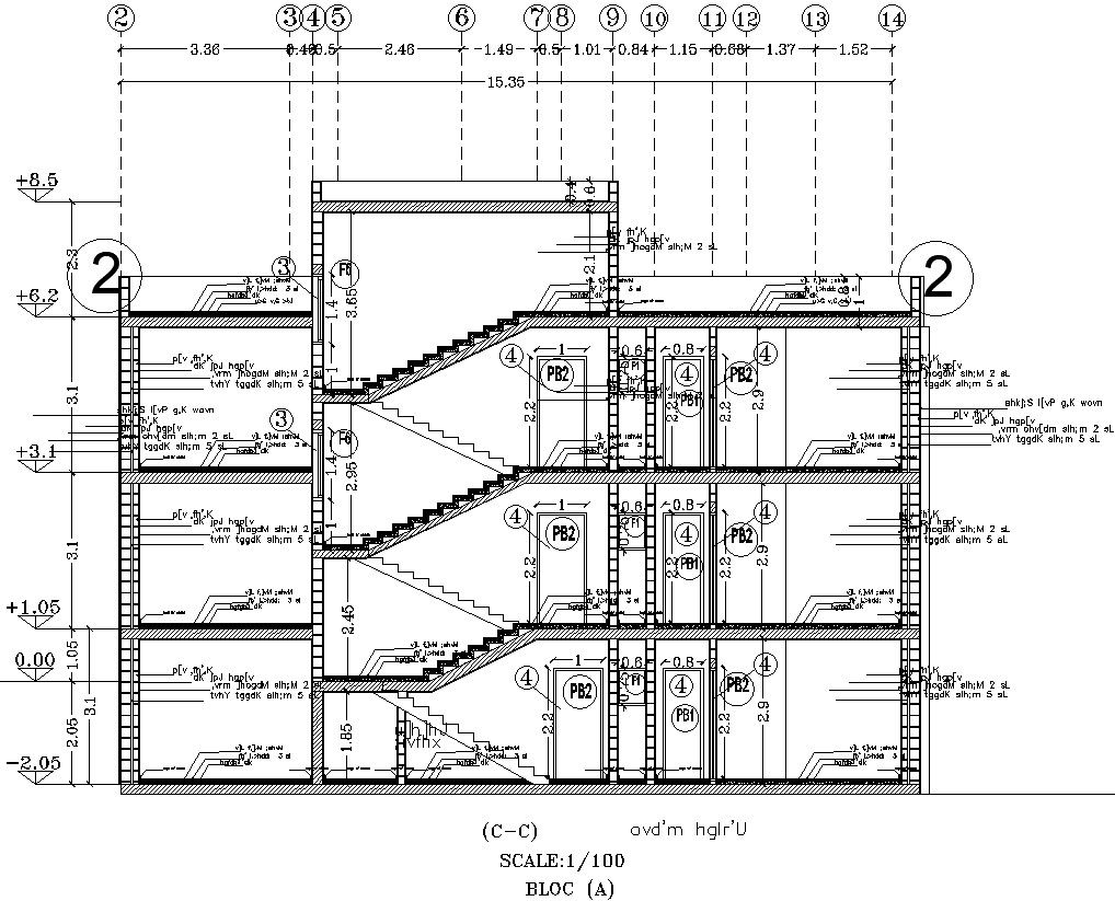 Staircase detail section in AutoCAD, dwg file.
