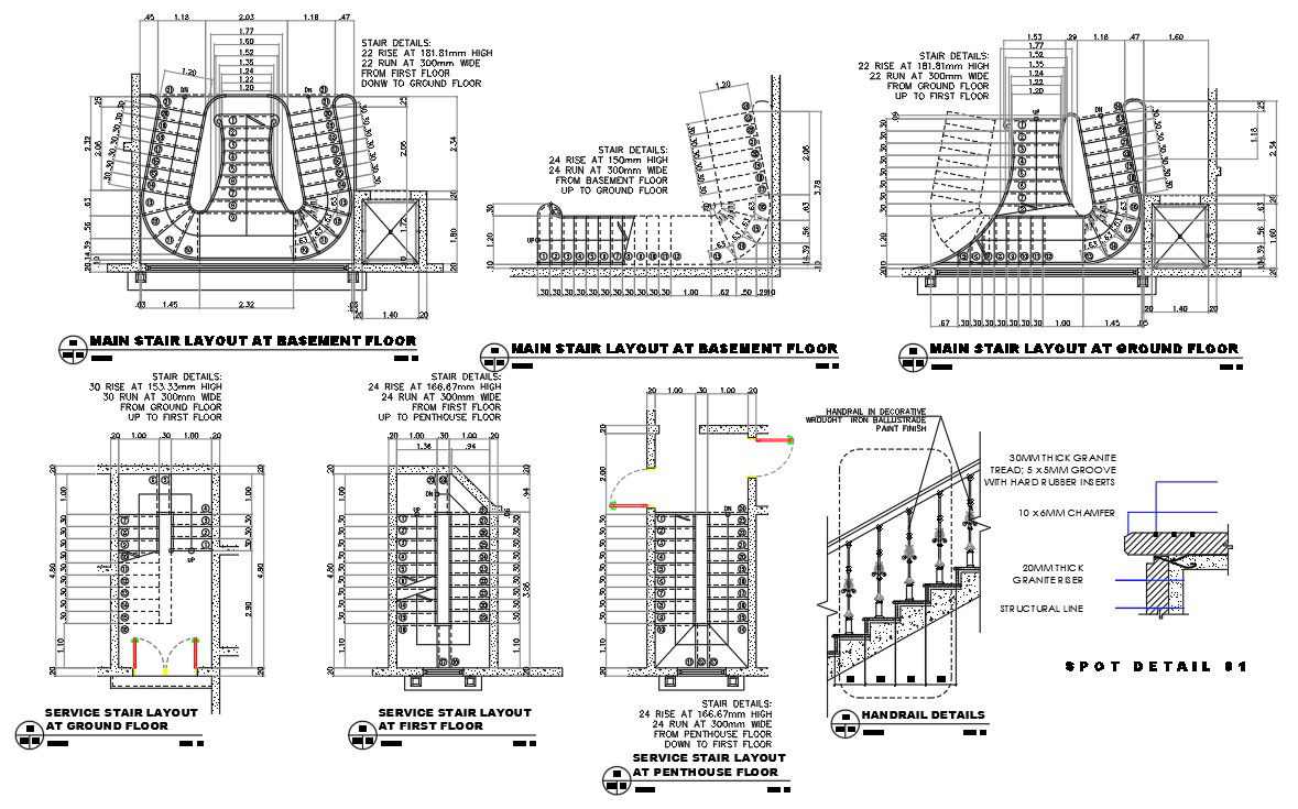 Staircase details of two storey residential building is given in the autocad 2D drawing file.  Download the Autocad DWG drawing file.