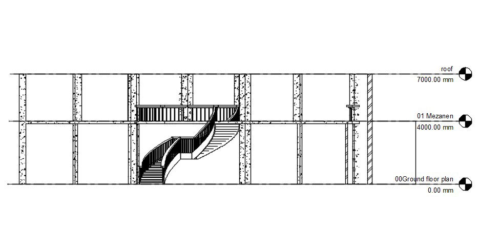 Staircase elevation of ground floor plan to first floor plan in AutoCAD 2D drawing, dwg file, CAD file