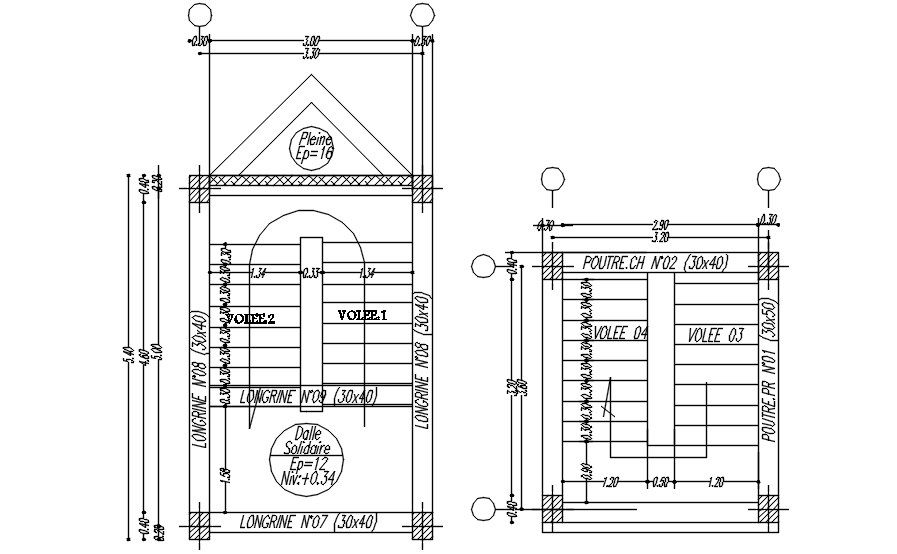 Staircase plan details in AutoCAD drawing, CAD file, dwg file