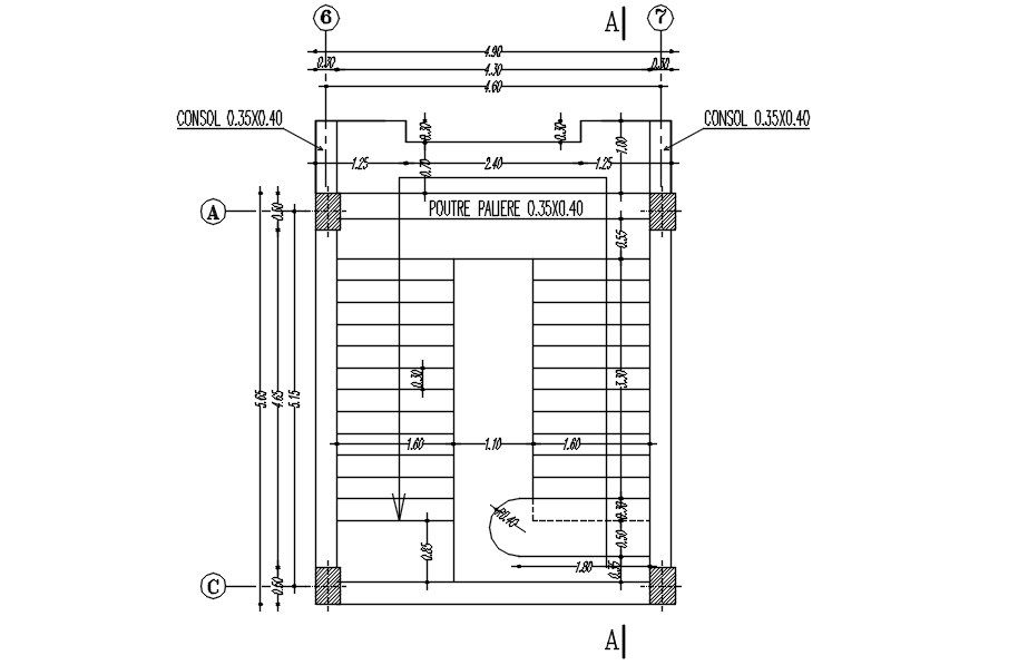 Staircase plan with details in AutoCAD 2D drawing, CAD file, dwg file