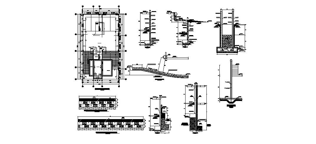 Staircases for house plan, section and construction details dwg file