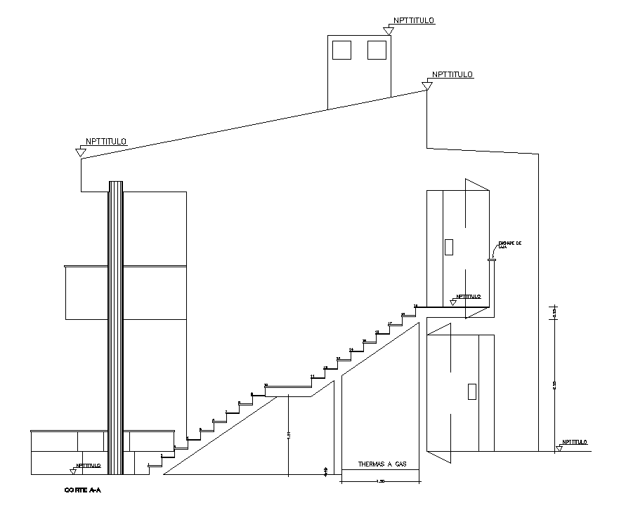 Staircase side 2d elevation plan is given in this AutoCAD file. Download now.
