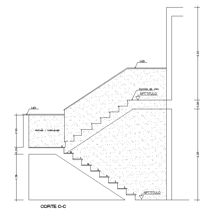 Stair case side elevation is given in this cad file. Download this cad file now.