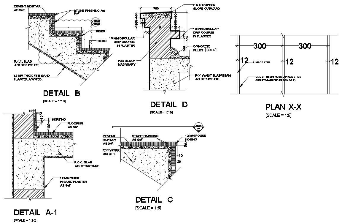 Stair case step detail cad drawing is given in this cad file. Download this 2d cad file now.