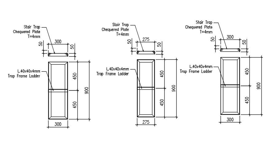 Staircase with chequered plate design in AutoCAD 2D drawing, dwg file, CAD file