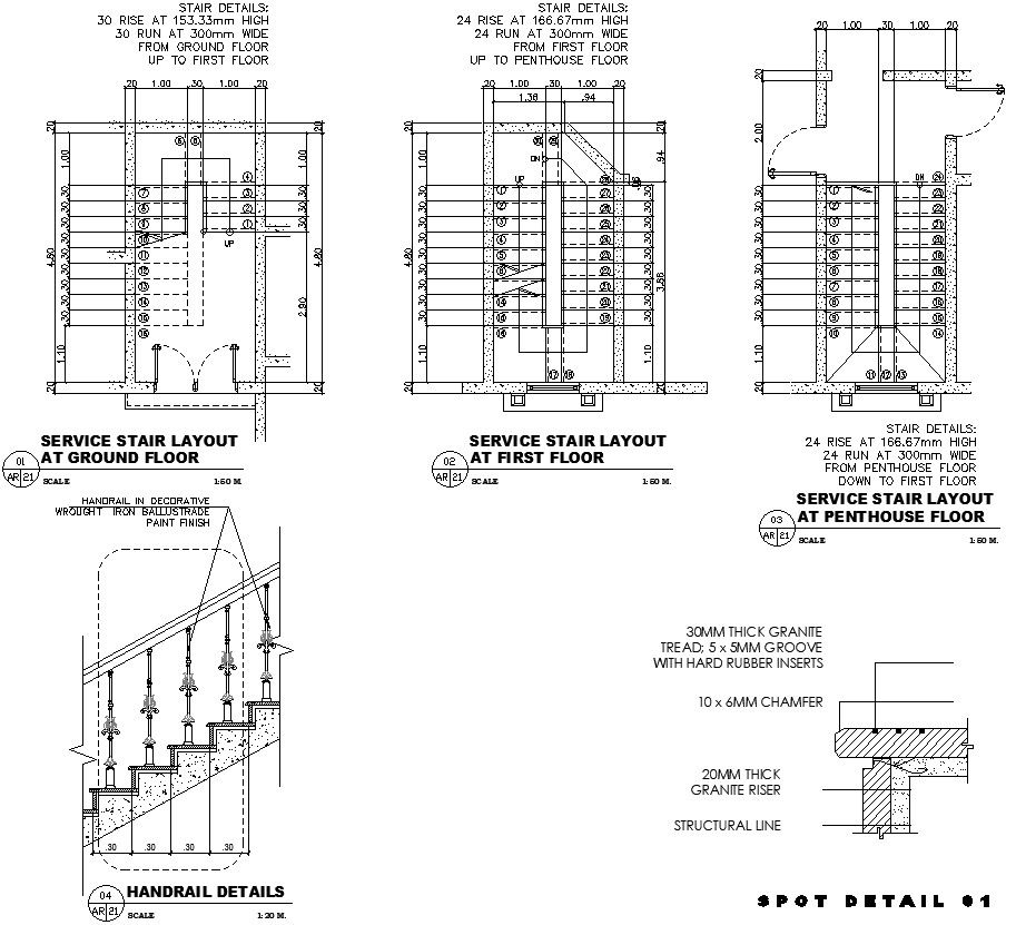 Stair detail layout of pent house AutoCAD drawing
