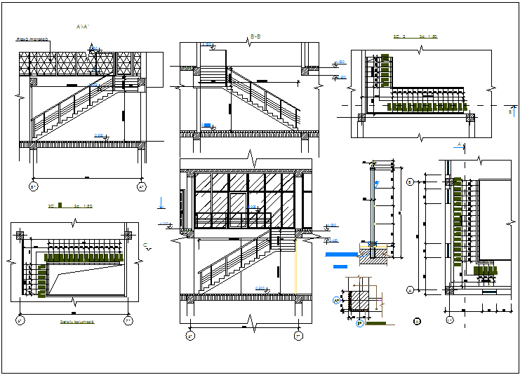 Stairs detail view dwg file