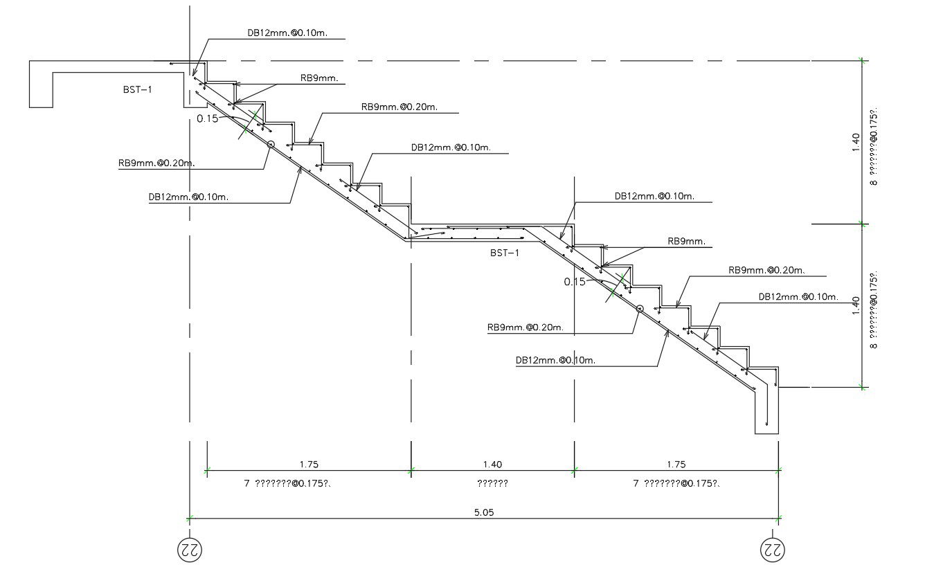 Stairs Section details of landing in AutoCAD, dwg file.