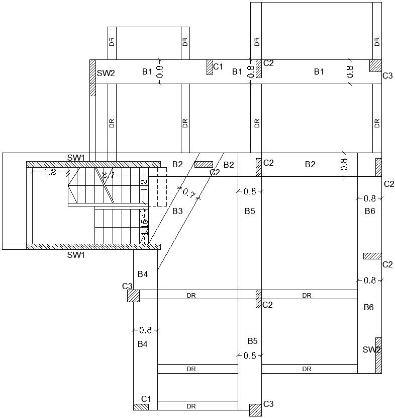 Stairs column reinforcement layout in AutoCAD, dwg file.