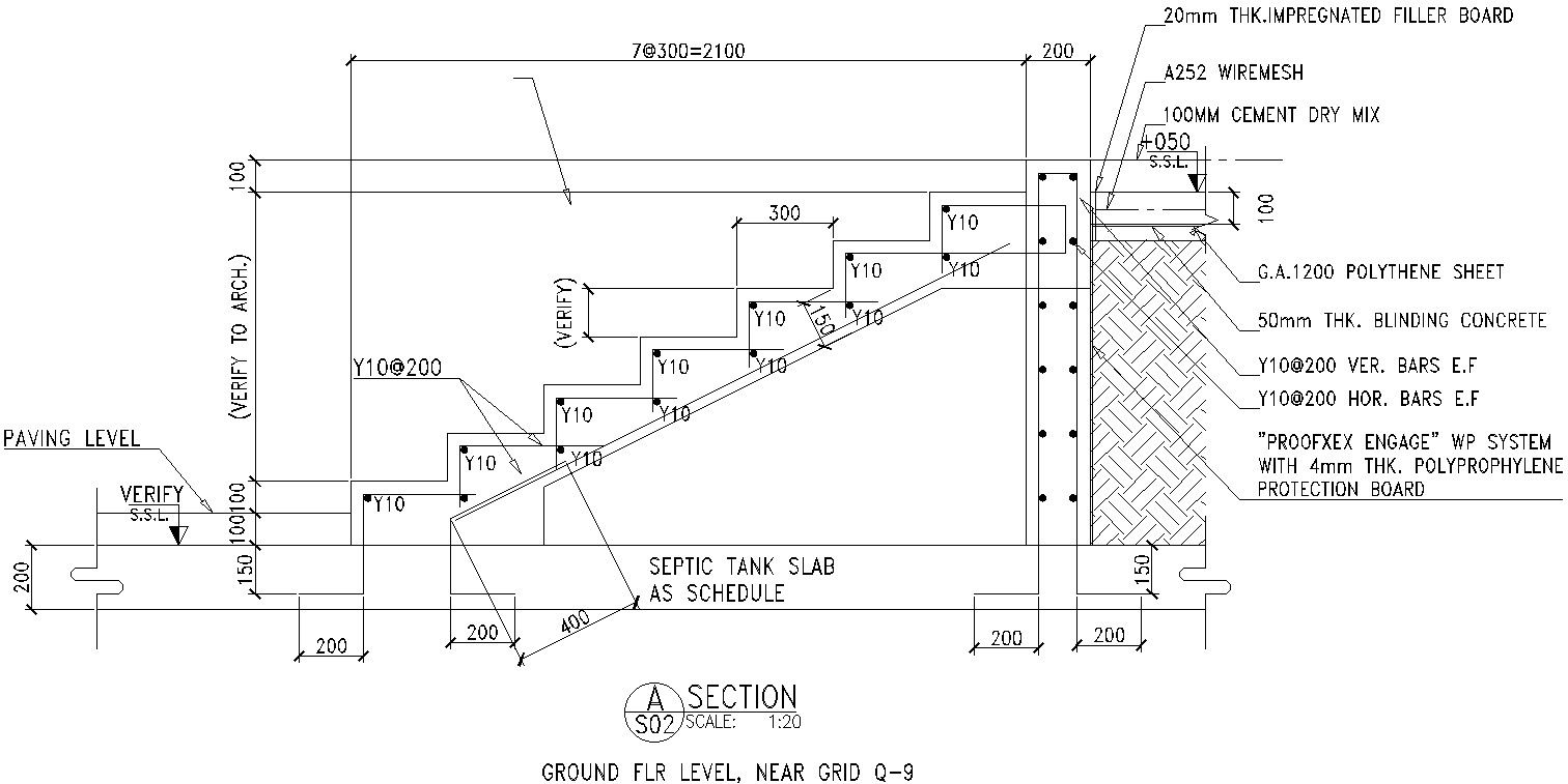 Stairs finish level detail drawing in AutoCAD, dwg file.