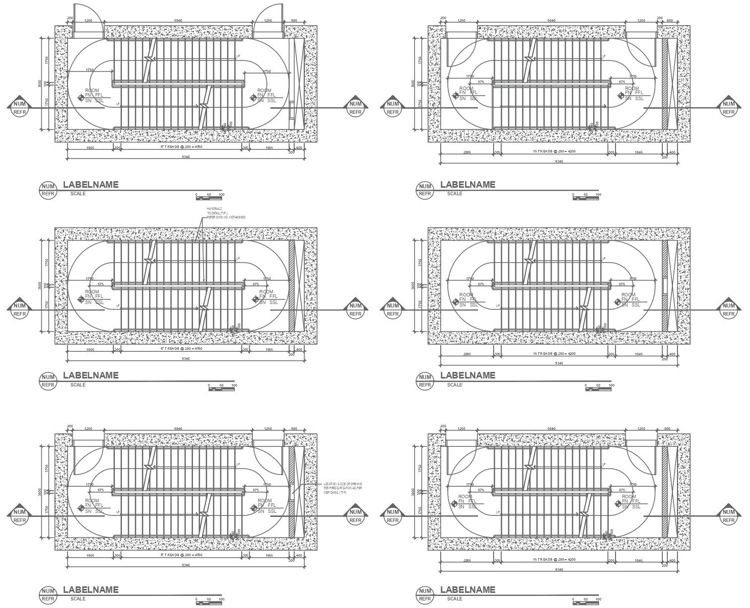 Stairs top view of each floor with minor details autocad dwg drawing .