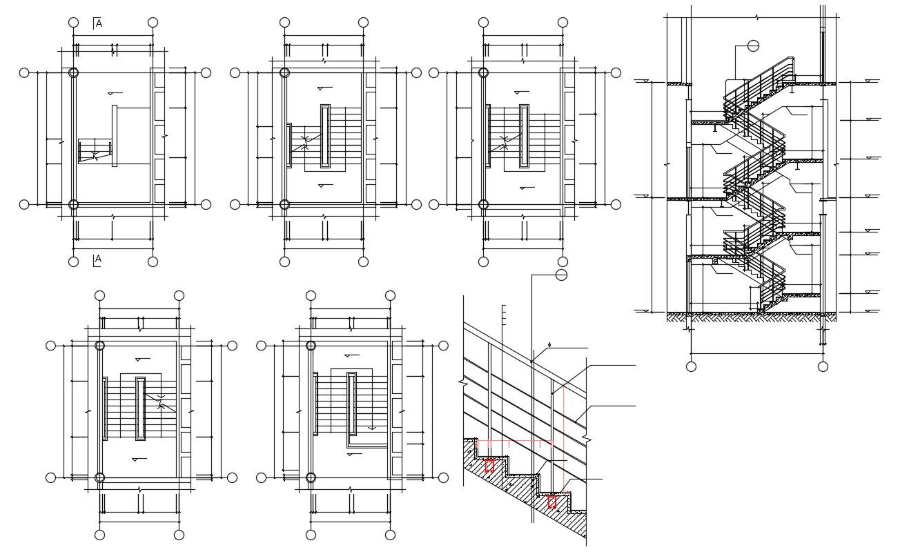 Stairway Plan Elevation and Section CAD Drawing