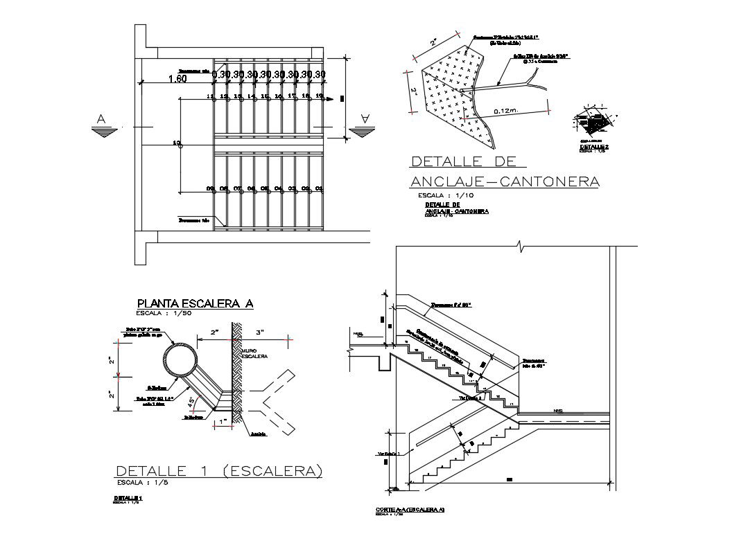 Stairways section and construction cad drawing details dwg file