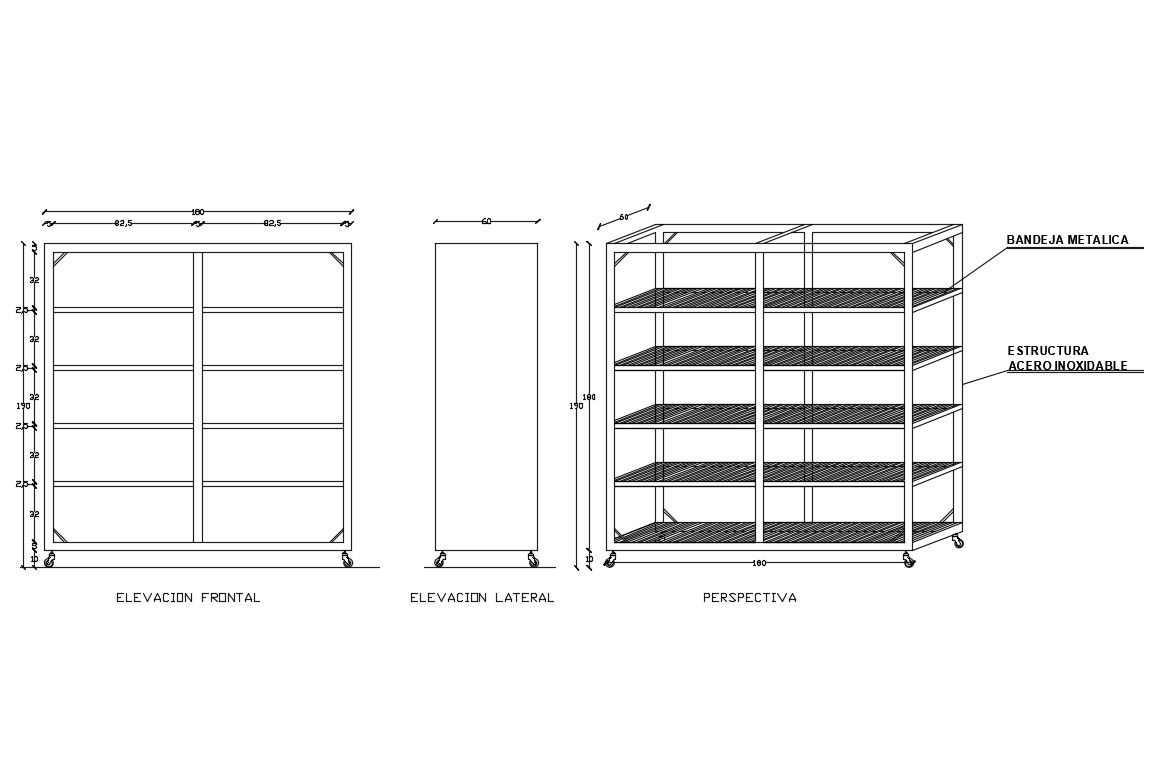 Steel shelf rack all sided elevation and auto-cad details dwg file