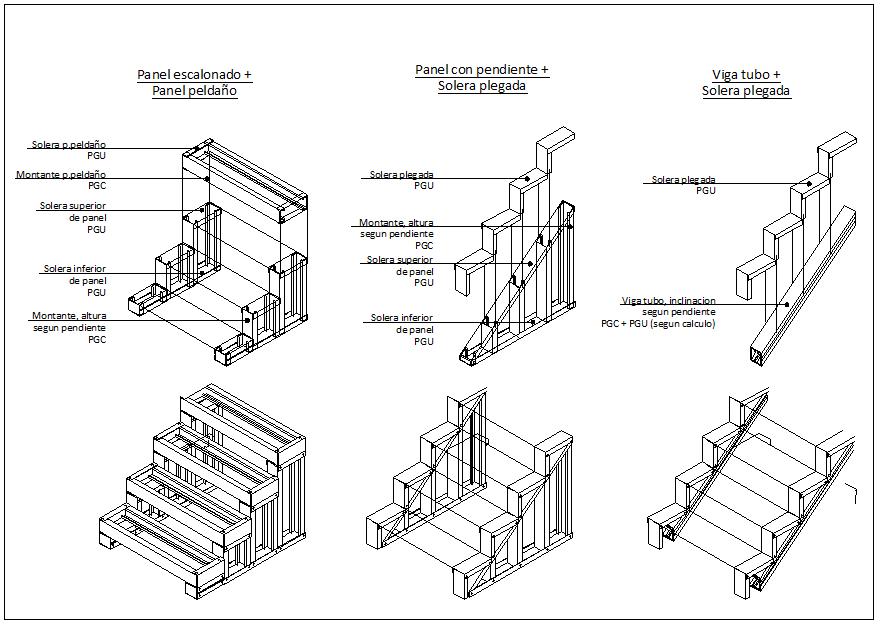 Steel stair stepped connections panel dwg file