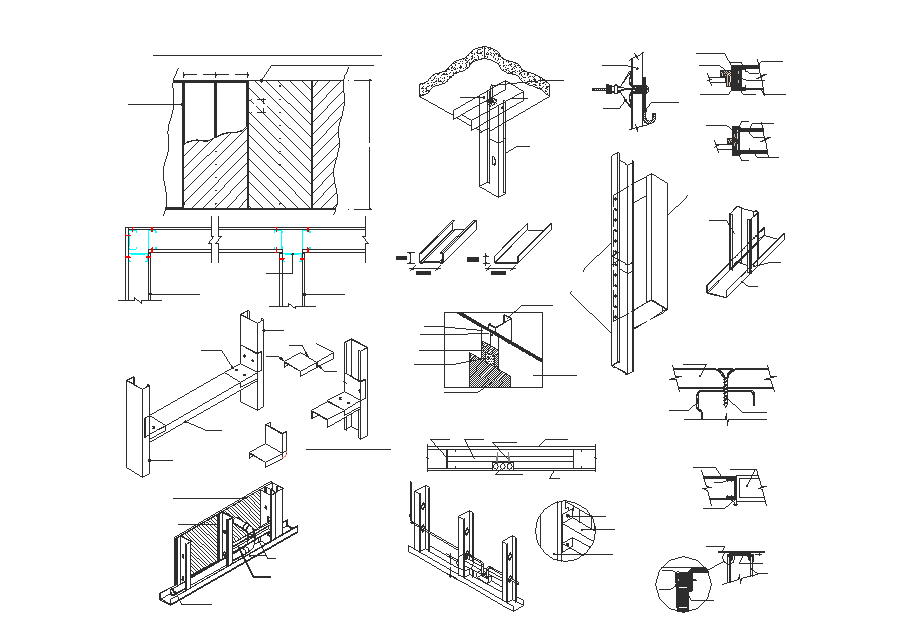 Steel structural view with detail of school design dwg file