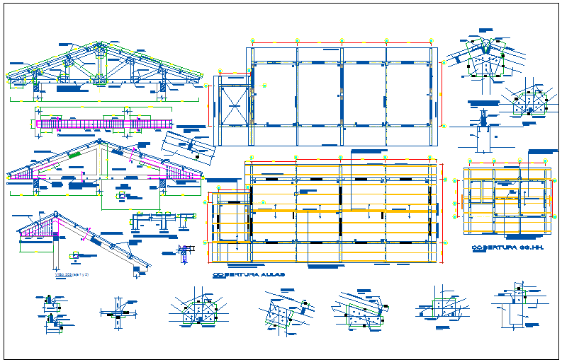 Steel structural view with detail of school design dwg file